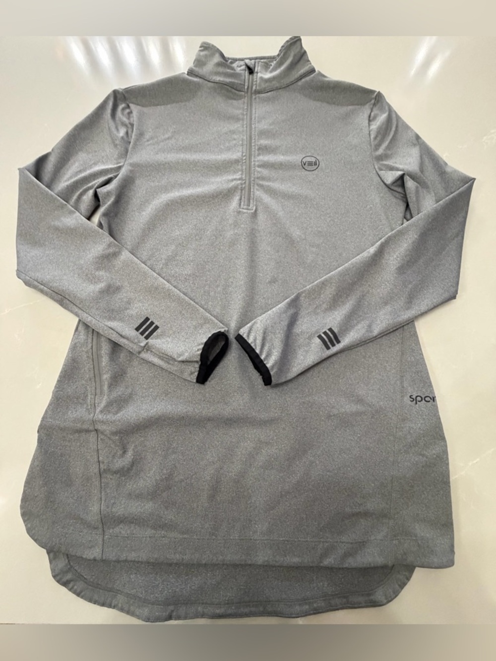 Veil Spark Women's Gray 1/4 Zip Long Sleeve Pullover Tunic  Activewear Top M